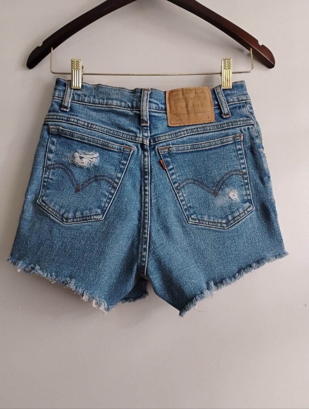 Levi's 912 Vintage Orange Tab Jean Shorts Women's Blue Denim Cut Offs